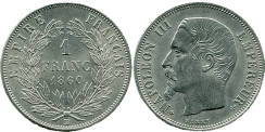 1 Franc NAPOLEON III Tête nue